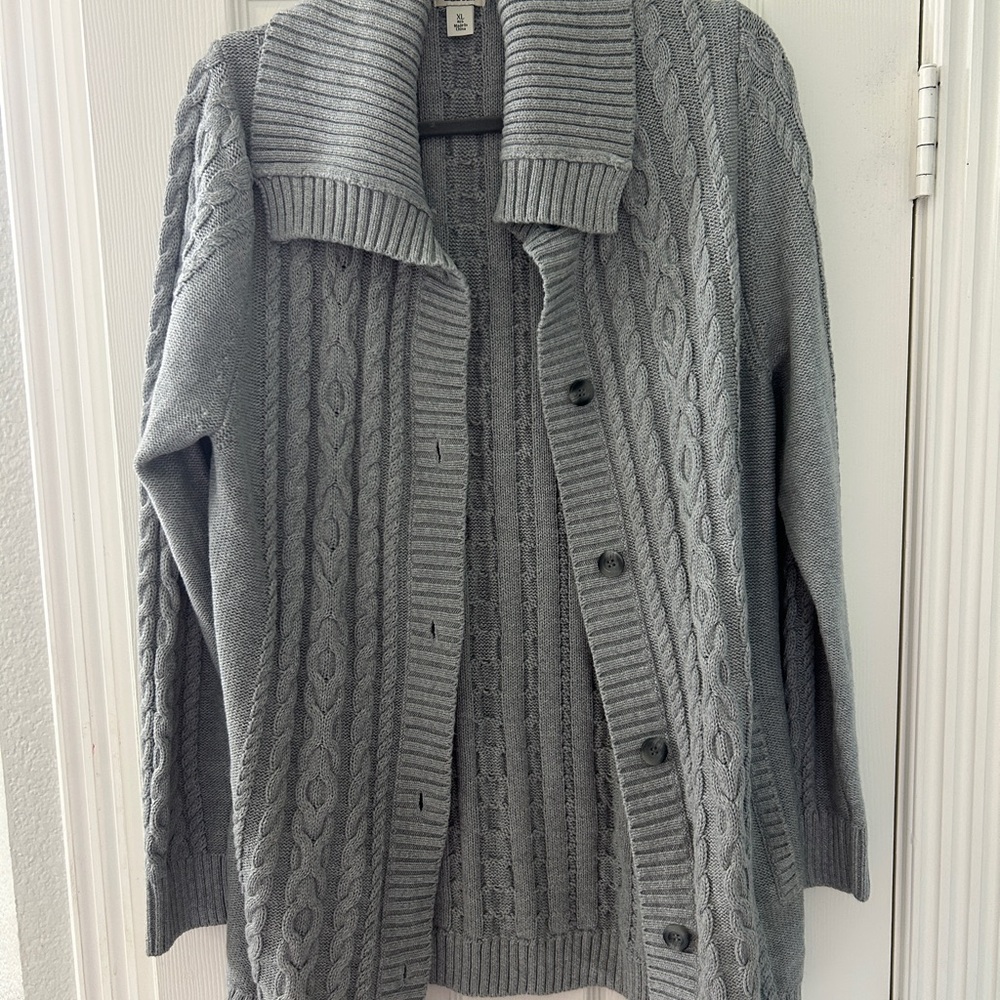 L.L. Bean Gray Cable Knit Cardigan
